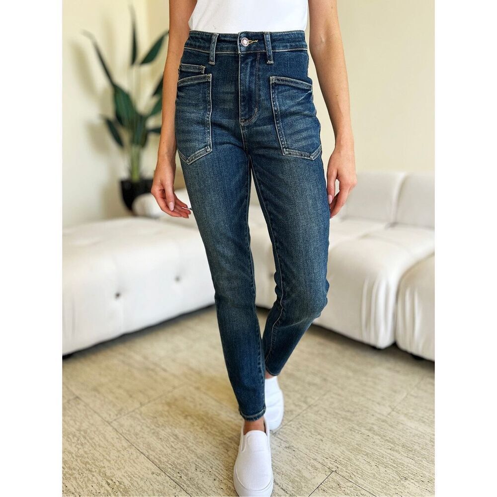 NWOT Judy Blue Womens Blue Denim Relaxed Fit High Waist Skinny Jeans Size 31